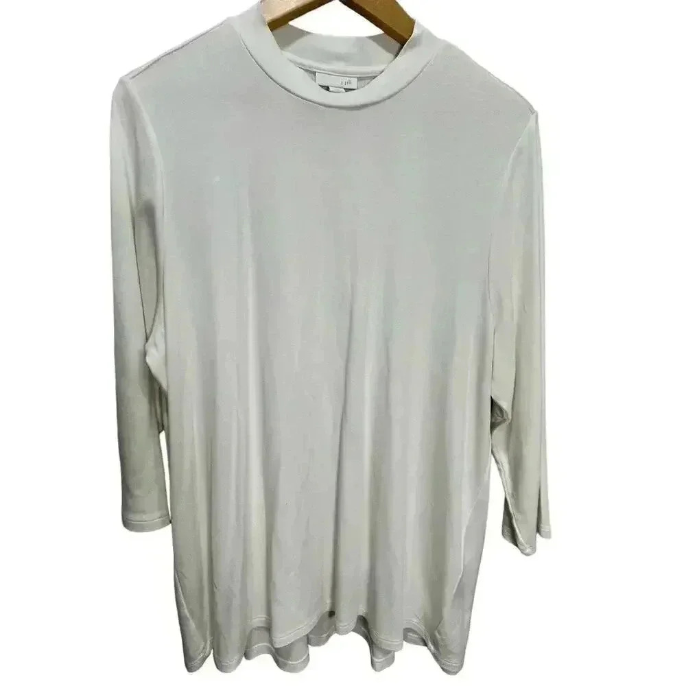 J.Jill Women's Long‎ Sleeve Off-white Blouse Solid Casual Top Size L